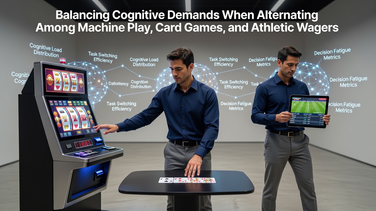 Diagram showing cognitive load transitions between slot machines, card tables, and sports betting interfaces