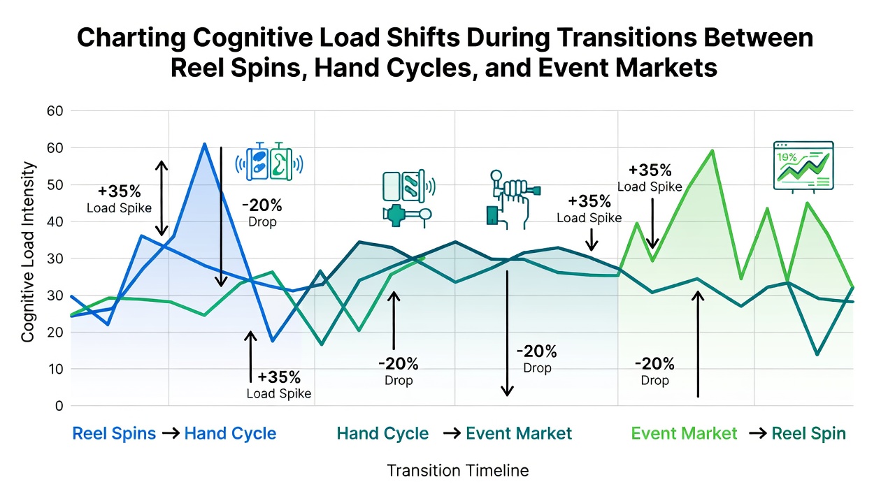 Chart showing measured cognitive load levels across different gambling format transitions recorded in 2026 studies