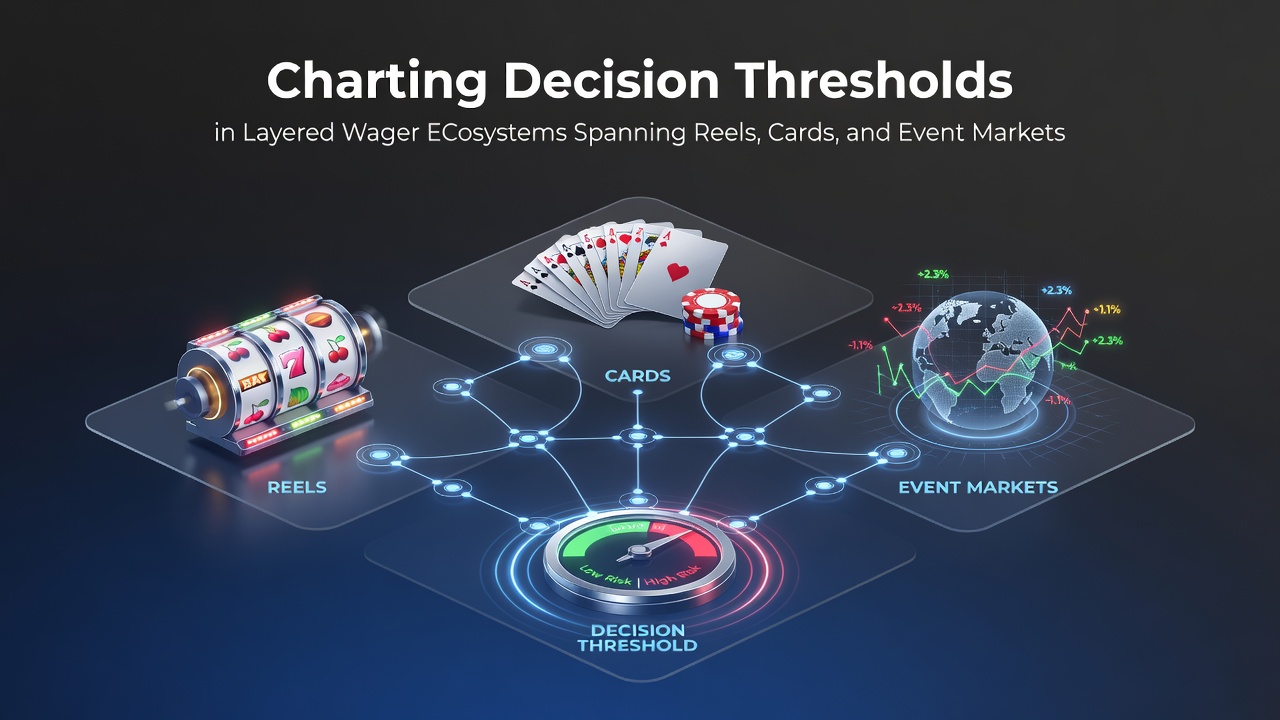 Diagram illustrating decision thresholds across slot reels, card tables, and sports event markets in integrated wagering platforms