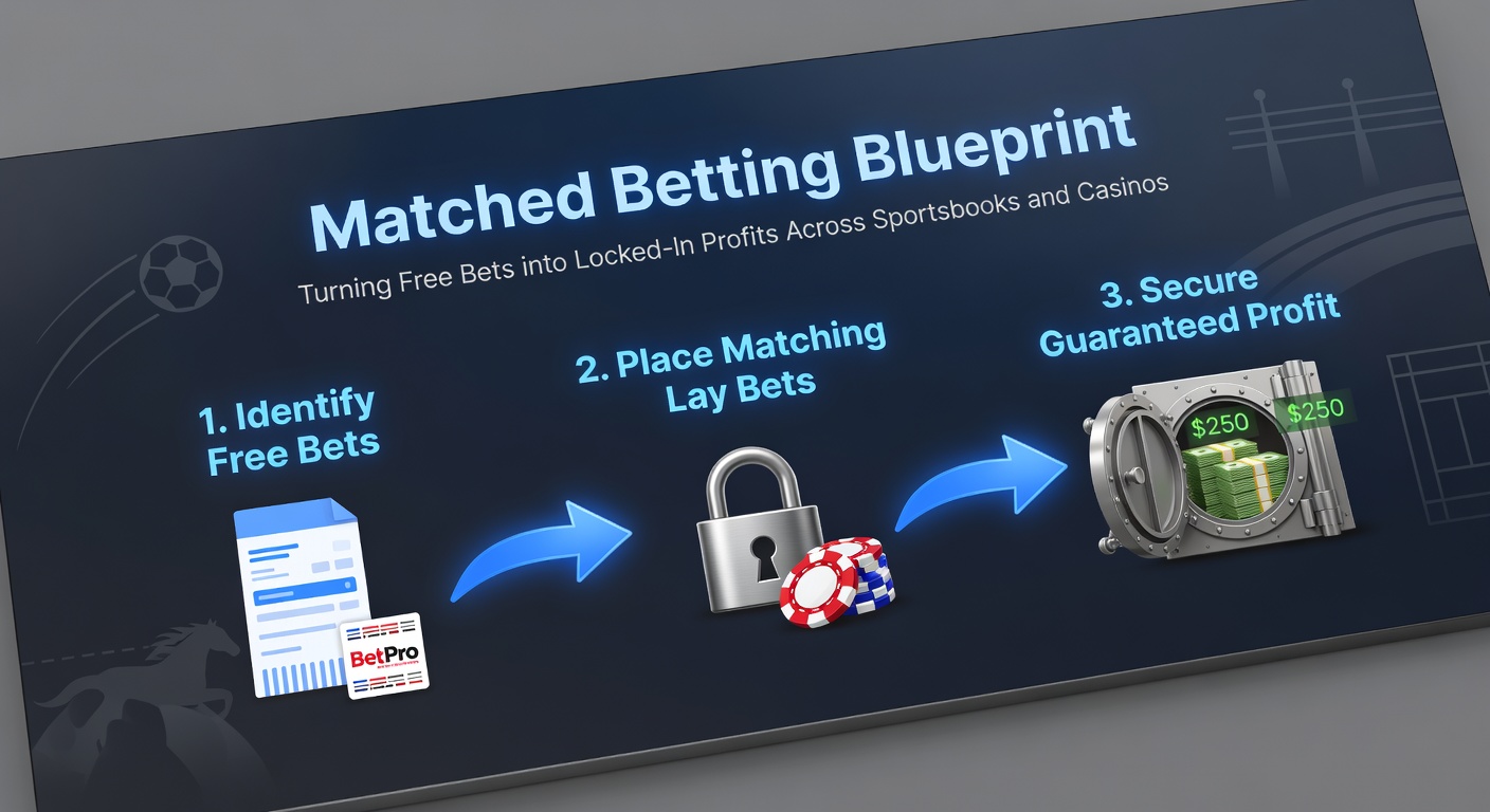 Illustration of a strategic betting board showing back and lay bets aligned for profit, with sportsbook logos in the background