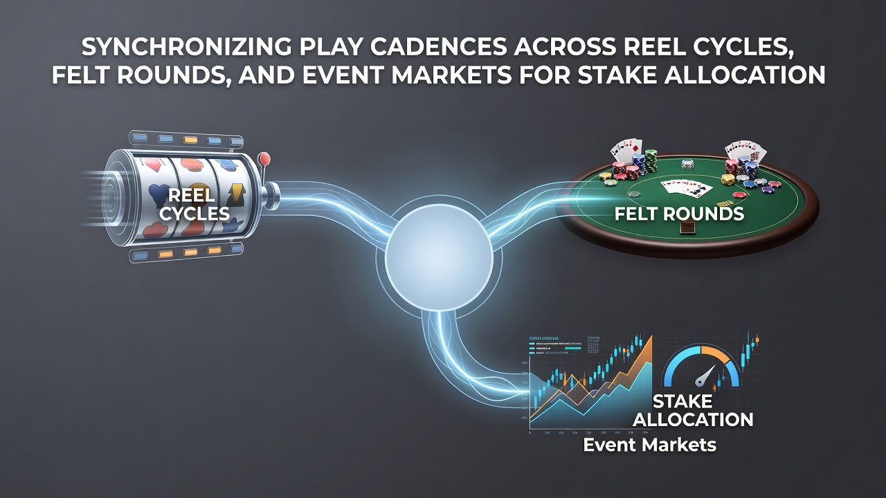 Visual diagram showing interconnected cycles of slot reels, card tables, and sports event timelines for stake planning