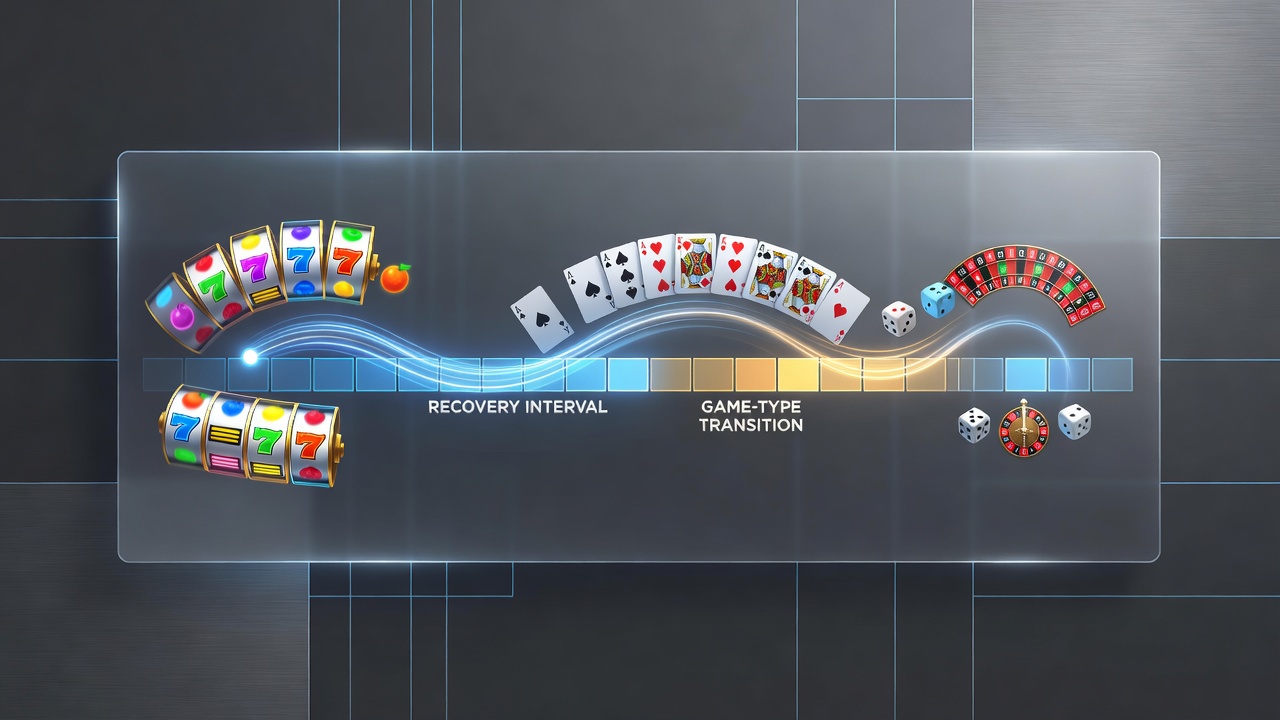 Players using recovery areas near slot and table game transitions in a modern casino environment